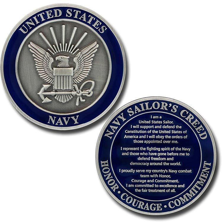Özel Askeri Madeni Para ABD Donanması Sailor's Creed Challenge Coin