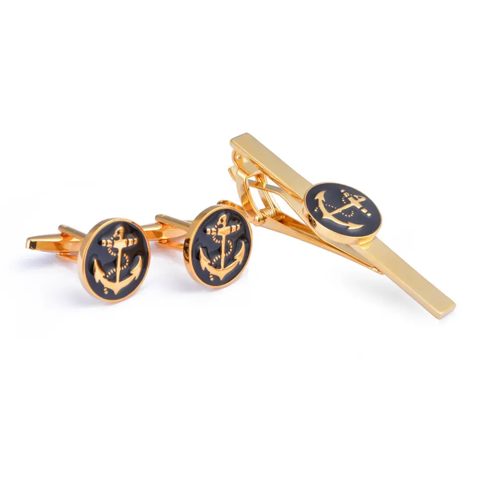 Hediye basit metal oyulmuş kravat klipsli cufflink