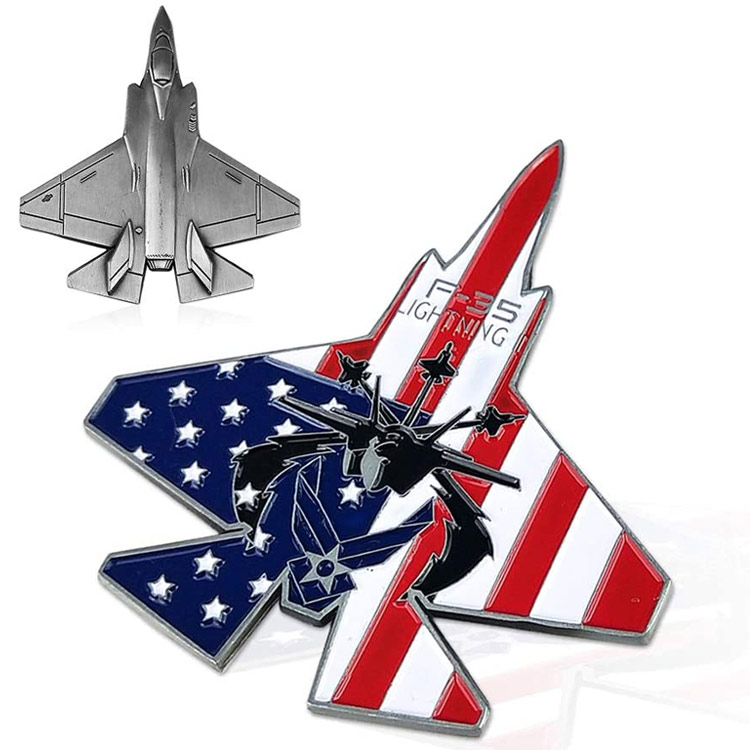 Custom US Air Force Challenge Coin gekleurde F-35 Lightning II straaljager Militaire munt